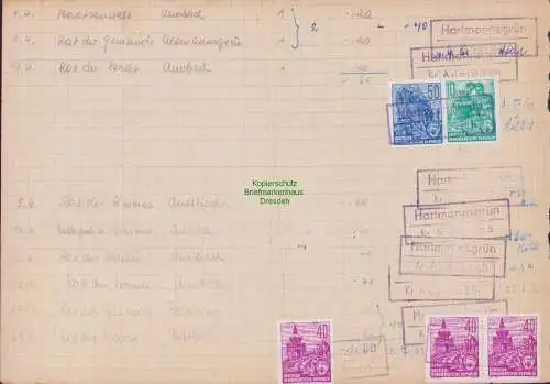 B15296 DDR Hartmannsgrün Kr. Auerbach Landpoststempel Seite Einlieferungsbuch