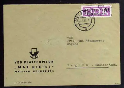 B1519 DDR ZKD 15 Kontrollzahl 1309 Brief Meissen Meißen geprüft BPP VEB Paletten