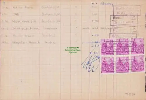 B15297 DDR Hartmannsgrün Kr. Auerbach Landpoststempel Seite Einlieferungsbuch