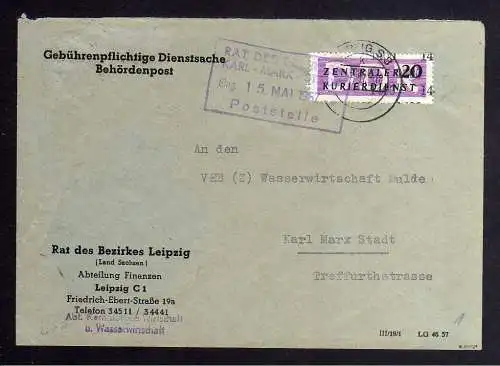 B1530 DDR ZKD 11 Kontrollzahl 1400 Brief Leipzig geprüft BPP Rat des Bezirkes an