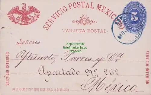 B15198 Mexiko Ganzsache 5 Centavo blau 1891 Mexico