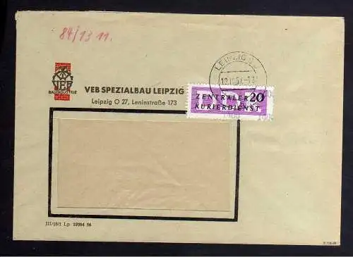B1532 DDR ZKD 15 Kontrollzahl 1400 Brief Leipzig geprüft BPP VEB Spezialbau