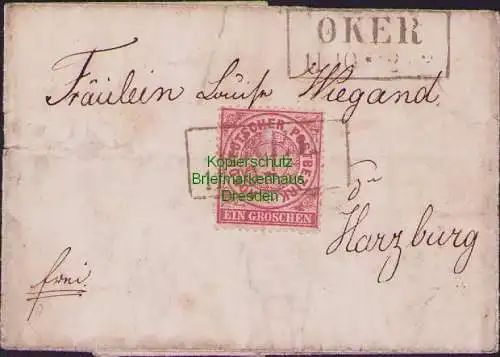 B15673 Brief NDP Ein Groschen Oker um 1870 nach Harzburg ohne Inhalt
