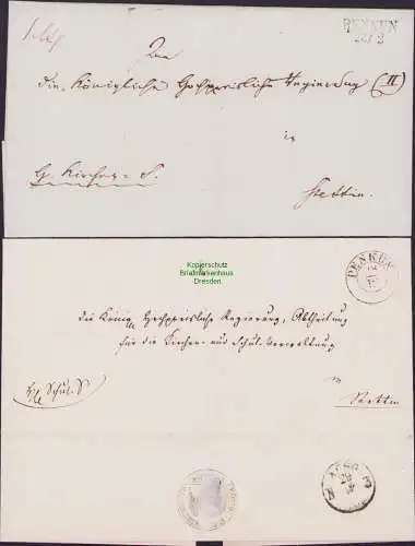 B15777 2x leerer Faltbrief Penkun um 1840 bzw 1880 nach Stettin Superintendentur