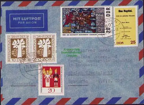 B15768 DDR Luftpostleichtbrief 1968 an das Consulat d DDR in Indonesien Djakarta