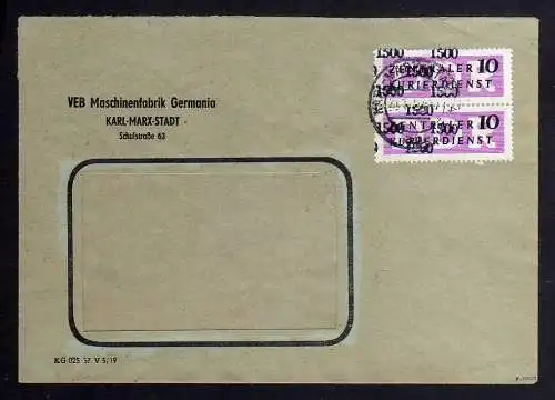 B1556 DDR ZKD 2x 14 Kontrollzahl 1500 Brief Karl-Marx-Stadt geprüft BPP VEB Masc