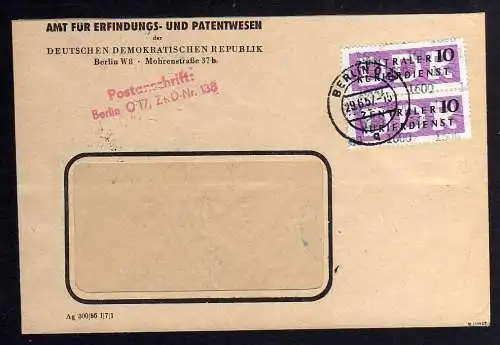 B1577 DDR ZKD 2x 14 Kontrollzahl 1600 Brief Berlin geprüft BPP ZKD Nr. 138 Amt f