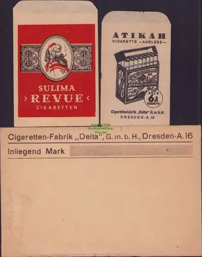 B15694 Dresden Cigaretten Fabrik Delta Geldbrief o Inhalt + Tütchen Delta Russen