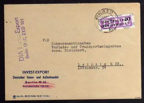 B1584 DDR ZKD 15 Kontrollzahl 1600 Brief Berlin geprüft BPP ZKD Nr. 109 Invest E