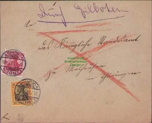 B15551 Brief Eilboten DR 86 I, 88 I Linden Ruhr 1907 an Standesamt Mühlhausen