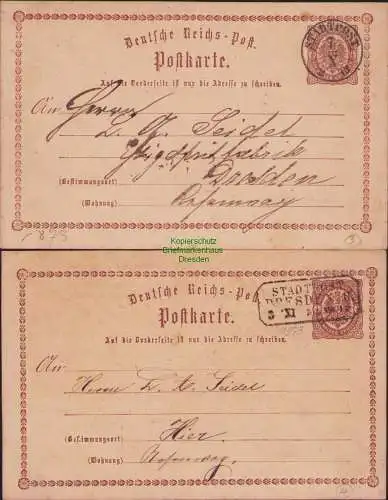 B15540 2x Ganzsache DR zwei verschiedene Stempel Stadtpost Dresden 1873