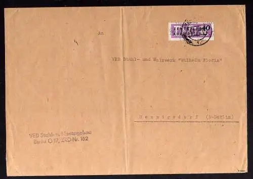 B1618 DDR Aufdruck Kontrollzahlen 1604 Berlin ZKD 12 Brief VEB Stahl- und Montag