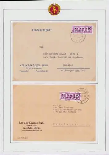 B16032 DDR ZKD 2x Brief B 11 Suhl Zella Mehlis nach Halle bzw. Rudolstadt 1957