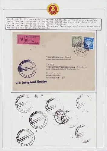 B15980 DDR ZKD Brief Verwaltungswertpost Wert-Zettel V rosa Papier 1955 5. Pe