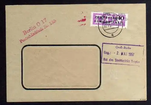 B1602 DDR Aufdruck Kontrollzahlen 1601 Berlin ZKD 14 Ortsbrief VEB Starkstrom An