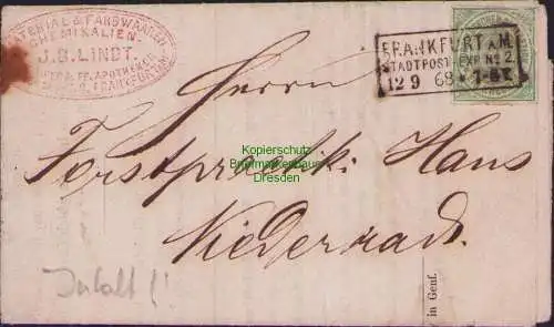 B15902 Faltbrief NDP Frankfurt a. M. 1868 Frankierte Werbeschrift Apotheker