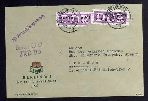 B1591 DDR ZKD 13 70 Pfennig + 15 Kontrollzahl 1600 Brief Berlin geprüft BPP ZKD