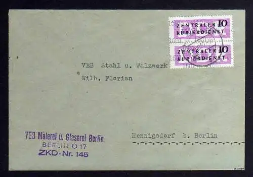 B1604 DDR Aufdruck Kontrollzahlen 1601 Berlin ZKD 2x 14 Brief VEB Malerei u. Gla