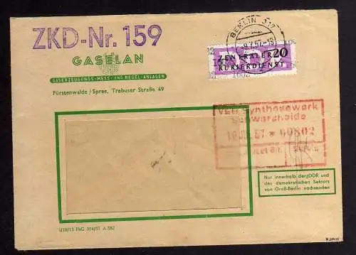 B1614 DDR Aufdruck Kontrollzahlen 1602 Berlin ZKD 15 Brief VEB Gaselan ZKD 159 n