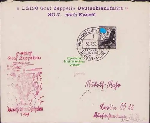 B15874 Brief DR Luftschiff Graf Zeppelin Deutschlandfahrt 1939 Frankfurt Kassel