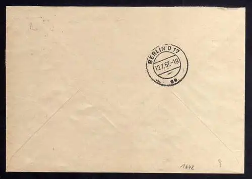 B1642 DDR Aufdruck Kontrollzahlen 1608 Berlin ZKD 14 Brief VEB Degufa Berlin Wei