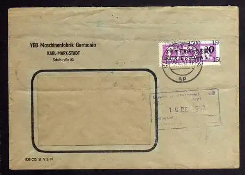 B1689 DDR ZKD 15 Kontrollnummer 1500 Karl-Marx-Stadt Brief VEB Maschinenfabrik G
