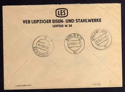 B1686 DDR ZKD 15 Kontrollnummer 1400 Leipzig Brief LES VEB Leipziger Eisen- und