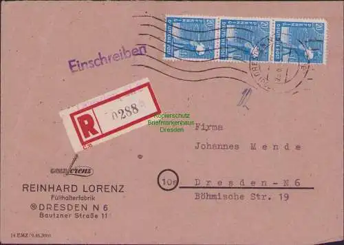 B17180 SBZ Brief Währungsreform Zehnfach Dresden N 6 Einschreiben portogerecht