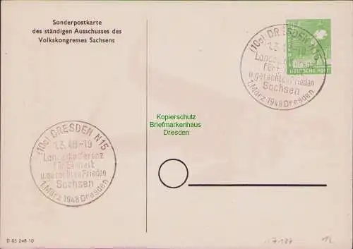 B17127 SBZ Reklame Propaganda Gedenkkarte Landeskonferenz Volkskongress Sachsen