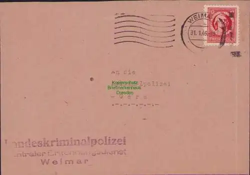 B17310 Brief SBZ Thüringen Landeskriminalpolizei Erkennungsdienst Weimar 1946