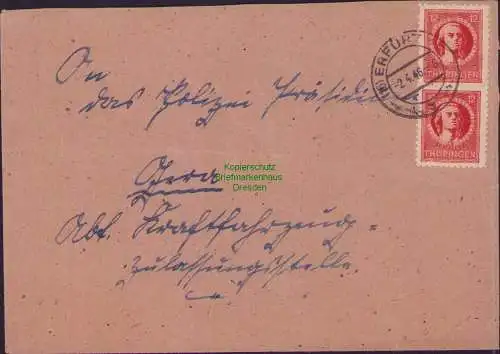 B17305 Brief SBZ Thüringen Erfurt an KFZ Zulassungsstelle Gera 1946