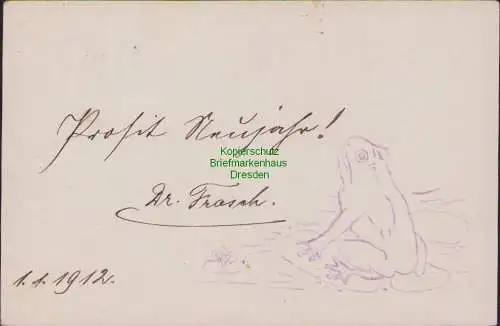 B17053 Ganzsache Berlin Südende 1912 Prosit Neujahr Dr. Frosch