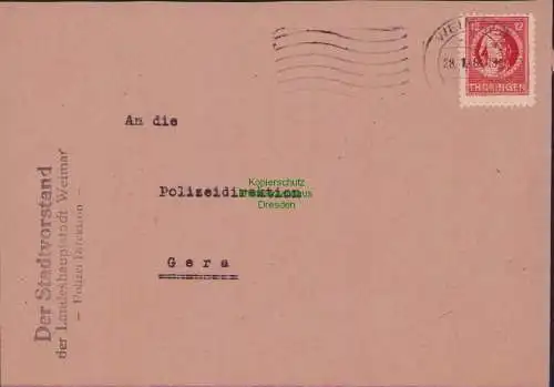 B17315 Brief SBZ Thüringen Weimar an Polizeidirektion Gera 1946