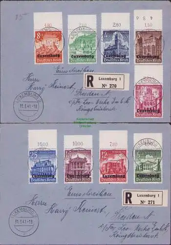 B17229 Besetzungsausgaben II Weltkrieg Luxemburg 33 - 41 2x R-Brief 1941 Dresden