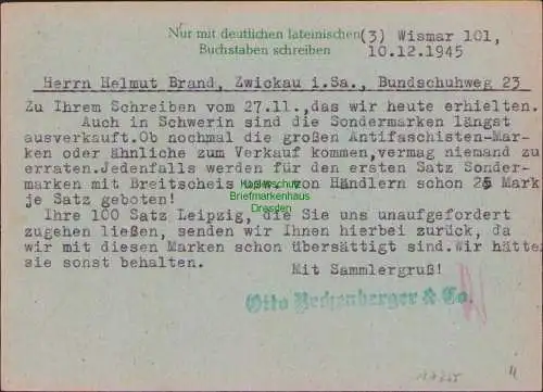 B17255 Ganzsache SBZ Mecklenburg Vorbereitete Karte Zeitdokument zu 20 - 22 A