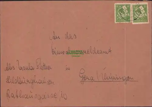 B17333 Brief SBZ Thüringen Hildburghausen  an Einwohnermeldeamt Gera 1945