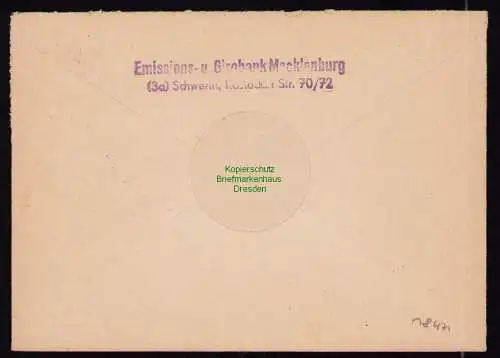 B18471 Brief Schwerin Meckl. 1949  SST Versicherungsanstalt Zahlungsverkehr