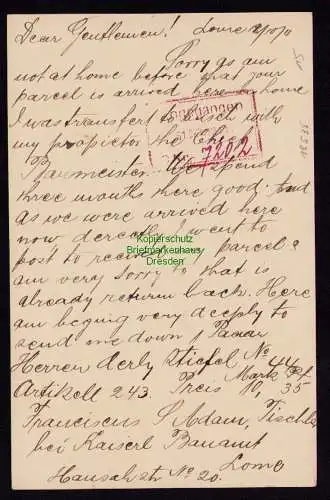 B18535 Togo Lome 1911 Ganzsache Bestellung Schuhwaren Versandhaus Dessau