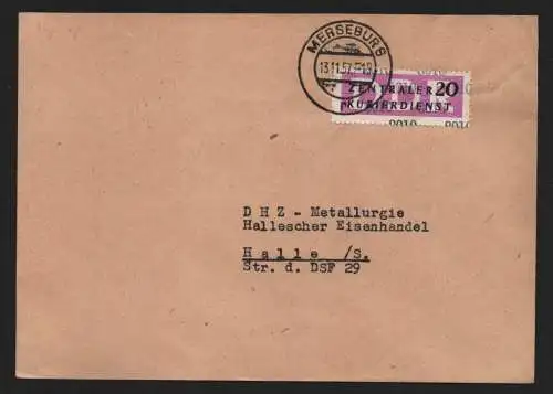 B14031 DDR ZKD Brief 1957 15 8010 Merseburg  VEB Mineralölwerk Lützkendorf an DH