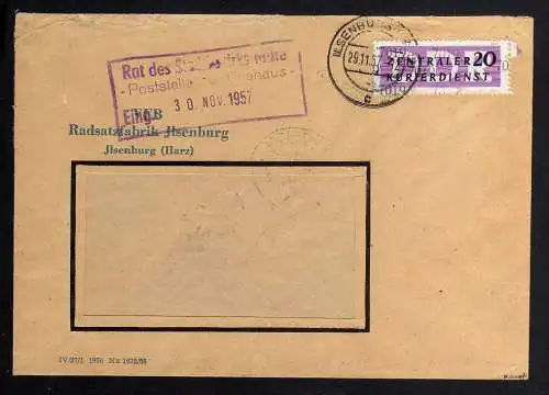 B1409 DDR ZKD 11 Kontrollzahl 7019 Brief Ilsenburg Harz geprüft BPP VEB Radsatzf