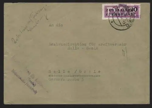 B14023 DDR ZKD Brief 1957 11 8007 Hettstedt VEB Bezirksdirektion Kraftverkehr  a