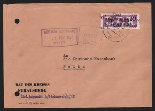 B13945 DDR ZKD Brief 1957 15 5009 Strausberg Rat des Kreises an Deutsche Notenba