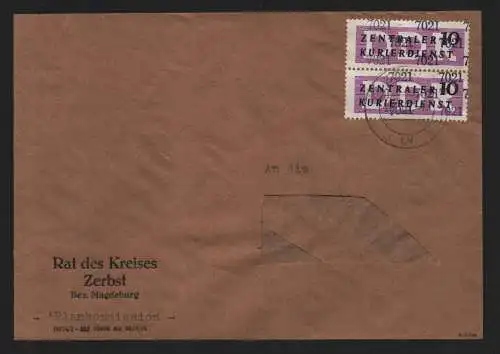 B13998 DDR ZKD Brief 1957 2x10 7021 Zerbst Rat des Kreises an nach Magdeburg