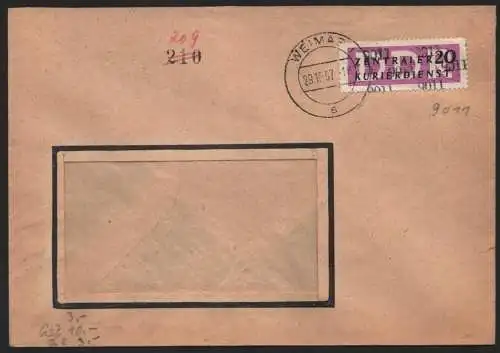 B14085 DDR ZKD Brief 1957 15 9011 Weimar VEB Mähdrescherwerk Weimar an nach Osch