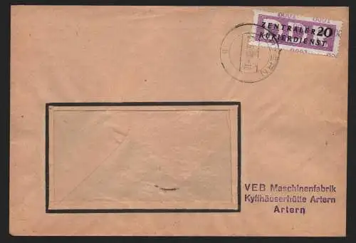 B14006 DDR ZKD Brief 1957 11 8001 Artern VEB Maschinenfabrik Kyffhäuserhütte Art