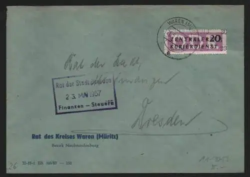 B13897 DDR ZKD Brief 1957 11 3013 Waren-Müritz Rat des Kreises an Rat der Stadt