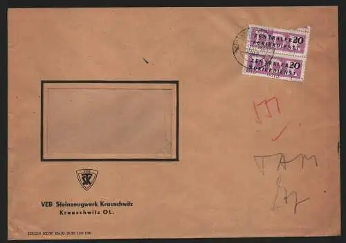 B13970 DDR ZKD Brief 1957 2x15 6013 Weißwasser Steinzeugwerk Krauschwitz an nach
