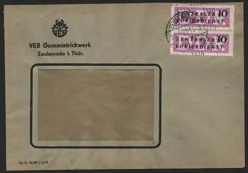 B14112 DDR ZKD Brief 1957 2x14 1110 Zeulenroda VEB Gummistrickwerk an nach Leipz