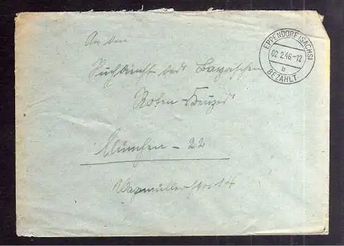 B2014 Brief SBZ Gebühr bezahlt 1946 Eppendorf Bayr. Rotes Kreuz München Suchkart
