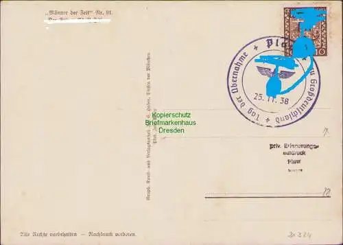 B21324 AK Männer unserer Zeit Nr. 91 Befreiungsstempel Plaw 1938
